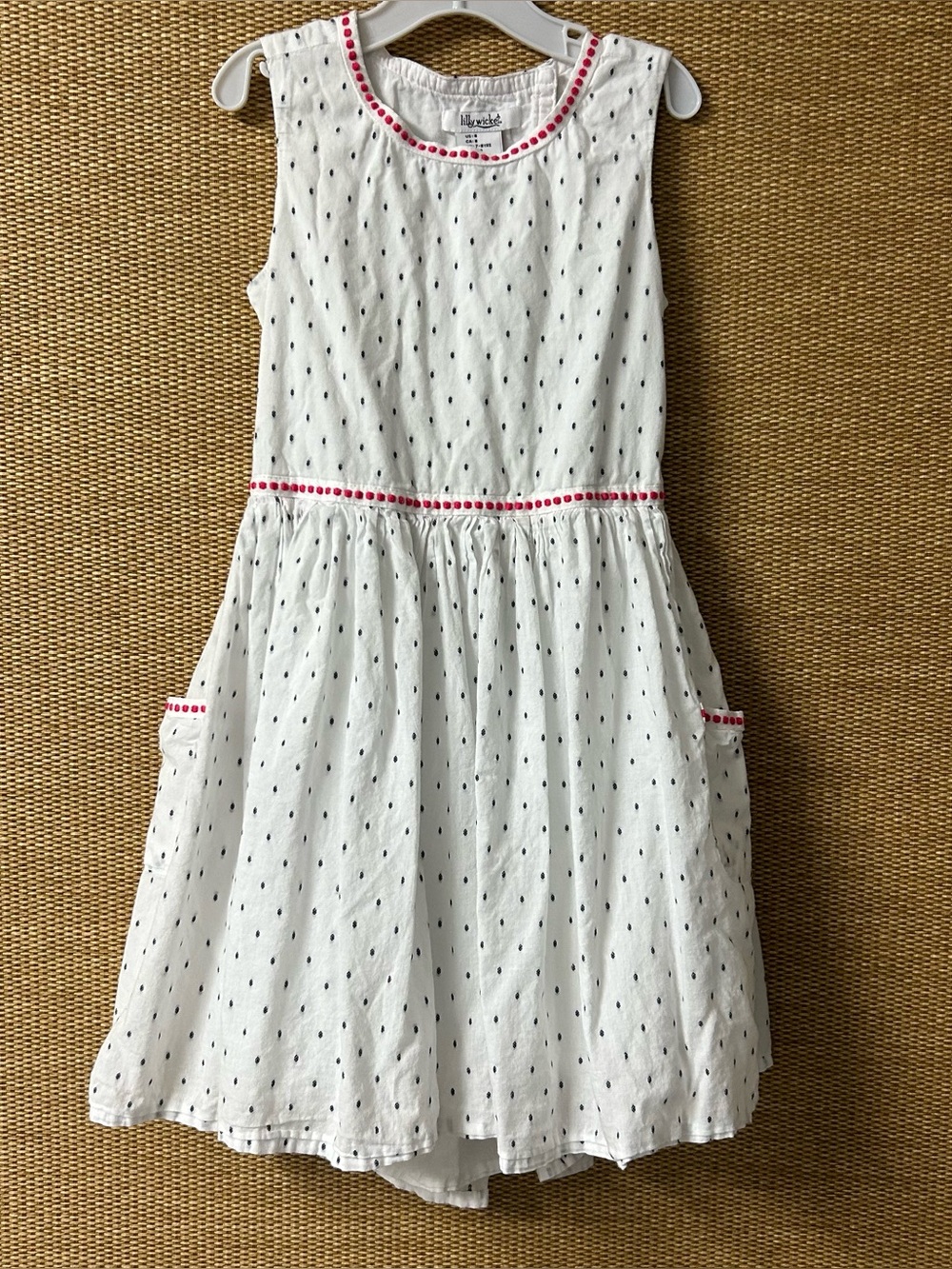 Lilly Wicket Dress Girl’s 8 White Embroidered Dots & Trim